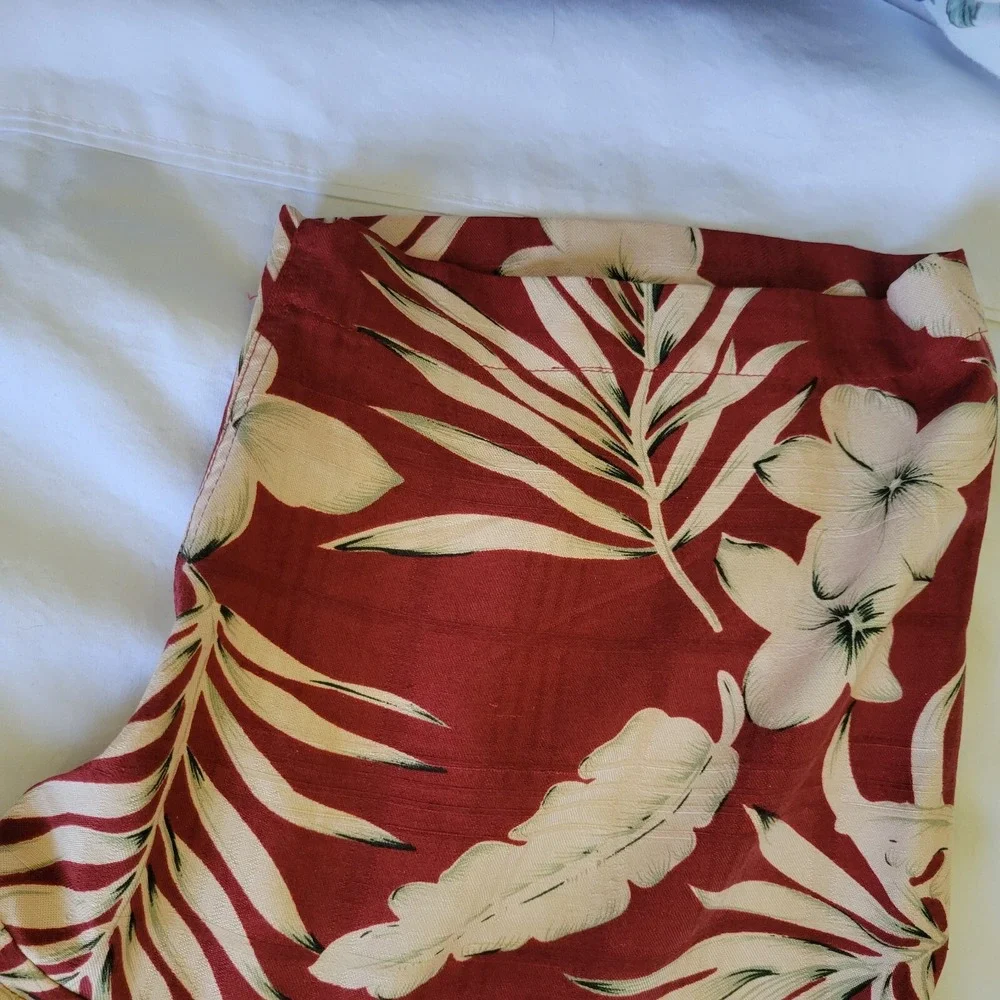 Caribbean XL Silk Hawaiian‎ Shirt Red Floral Button Up